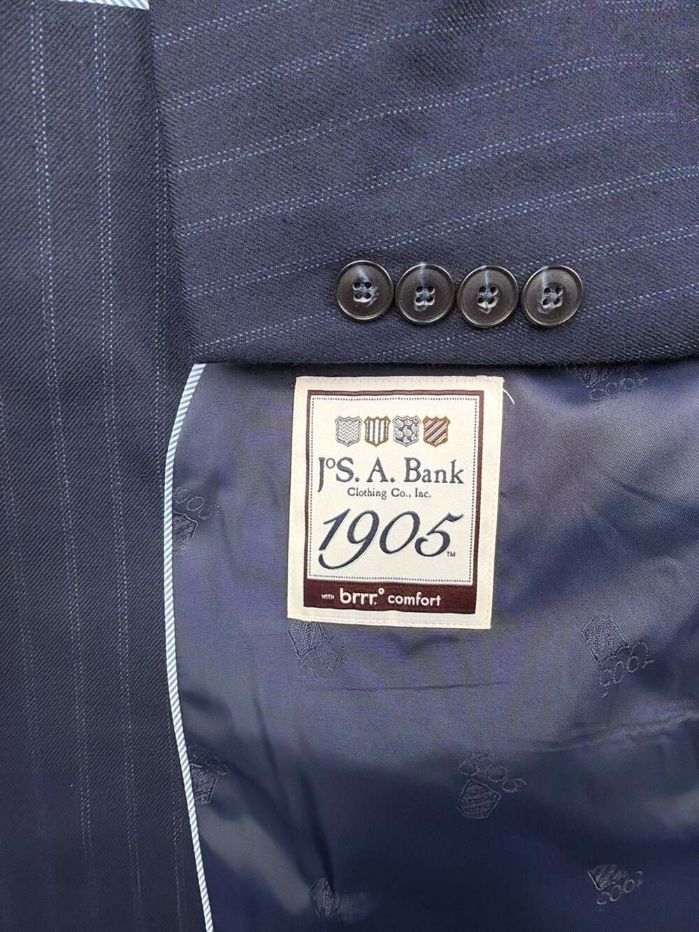 Jos. A. Bank 1905 Brrr Comfort Navy Blue Pinstripe Wool Suit Jacket Blazer 48R